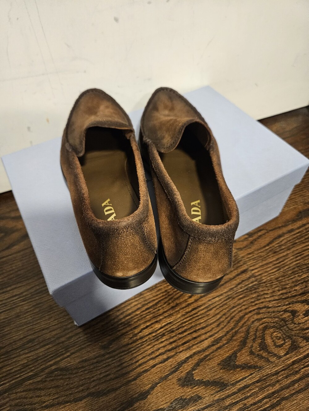 $1,435 Prada Logo Ombre Suede Loafers Brown EU 38.5 US 8.5 BNIB AUTHENTIC - Picture 8 of 9